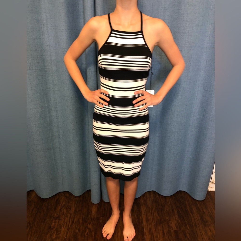 NWT Nordstroms Ali-Jay Black & White striped stretch cotton dress Small 4-6.